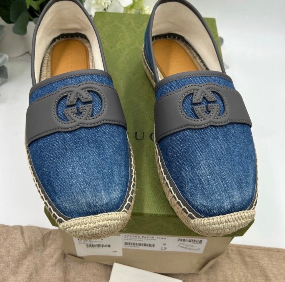 Men's Gucci blue denim ESPADRILLES size 8, made in Spain